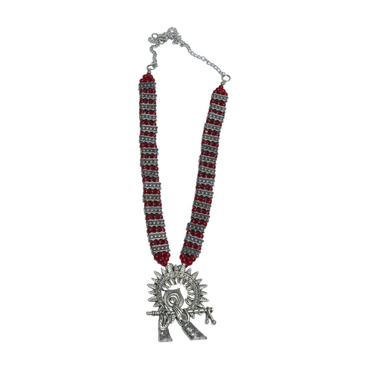 Red Beaded Oxidised Neckpiece