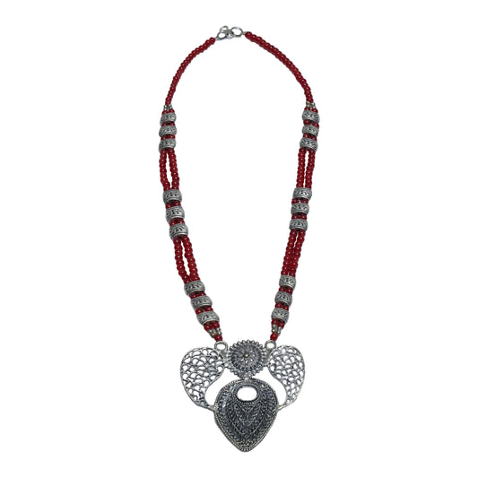 Red Beaded Oxidised Neckpiece