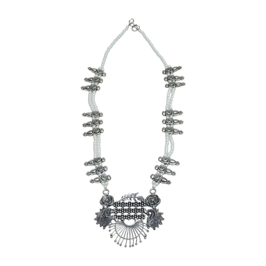 White Beaded Oxidised Neckpiece