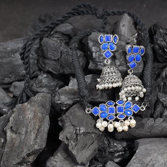 Blue Stone studded German Silver Neckpiece set