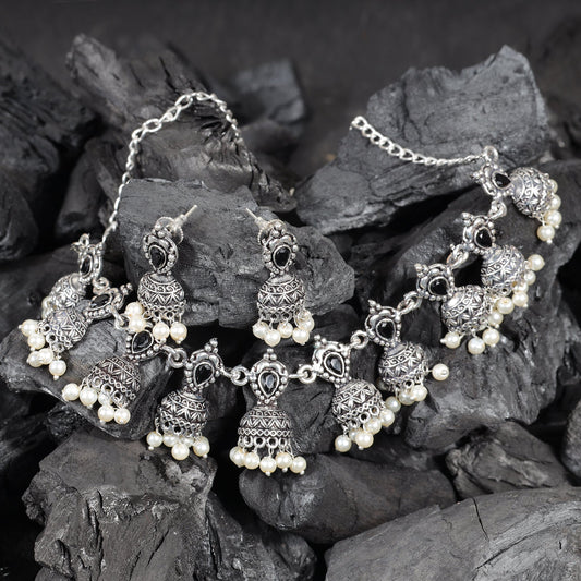 Black Stone studded German Silver Neckpiece set