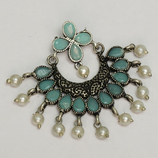 Mint Stone Studded Statement German Silver Dangler Earrings