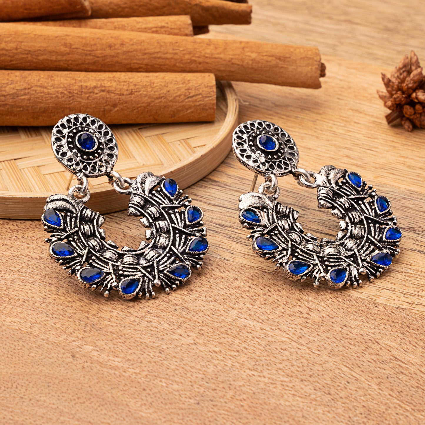 Blue Stone Studded Danglers