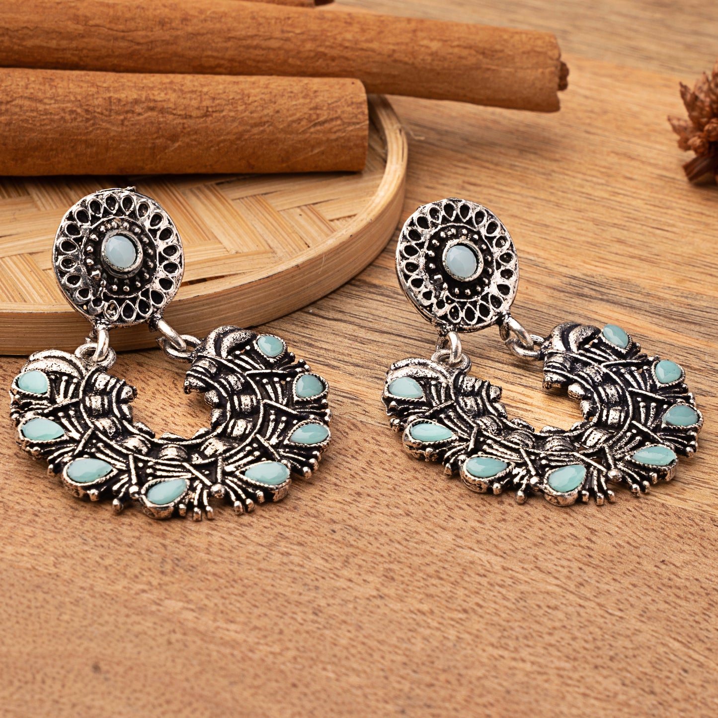 Mint Stone Studded Danglers