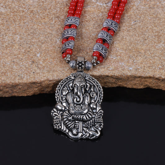 Red Beaded Oxidised Neckpiece