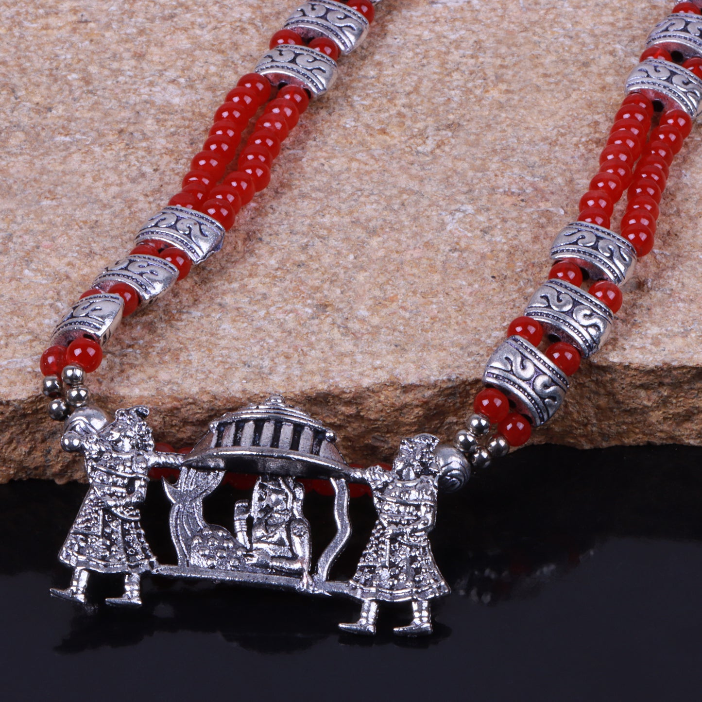 Red Beaded Oxidised Neckpiece