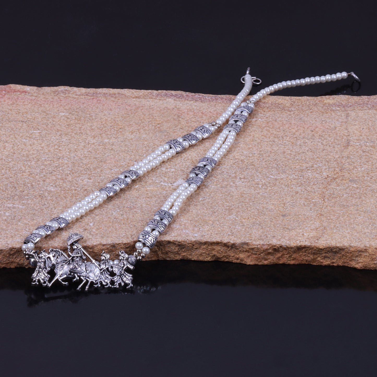 White Beaded Oxidised Neckpiece