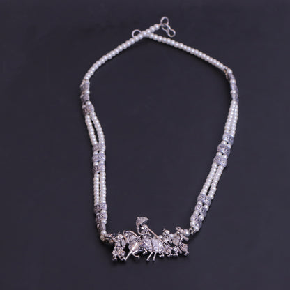 White Beaded Oxidised Neckpiece