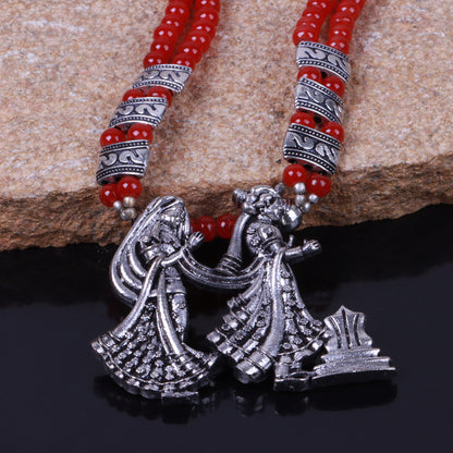 Red Beaded Oxidised Neckpiece