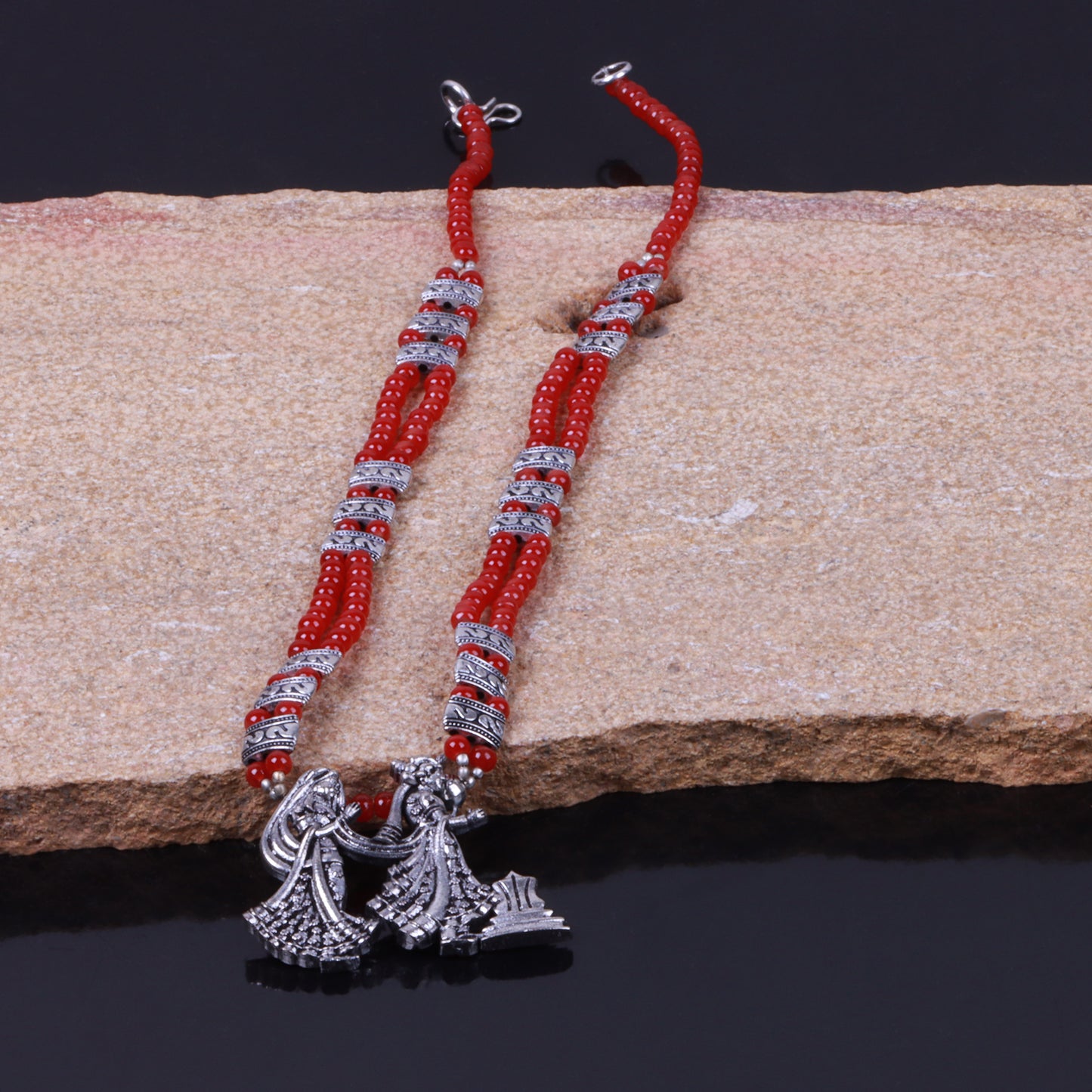 Red Beaded Oxidised Neckpiece