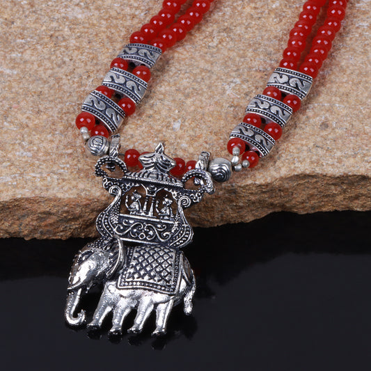 Red Beaded Oxidised Neckpiece