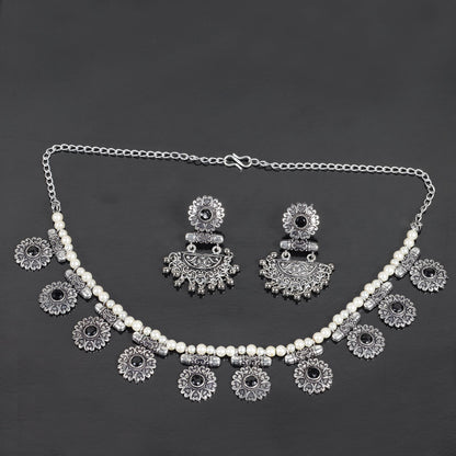 Black Stone studded German Silver Neckpiece set