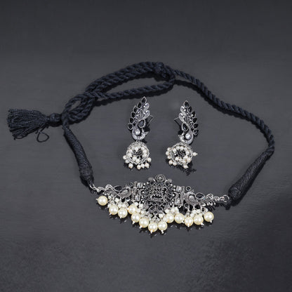 Black Stone studded German Silver Neckpiece set