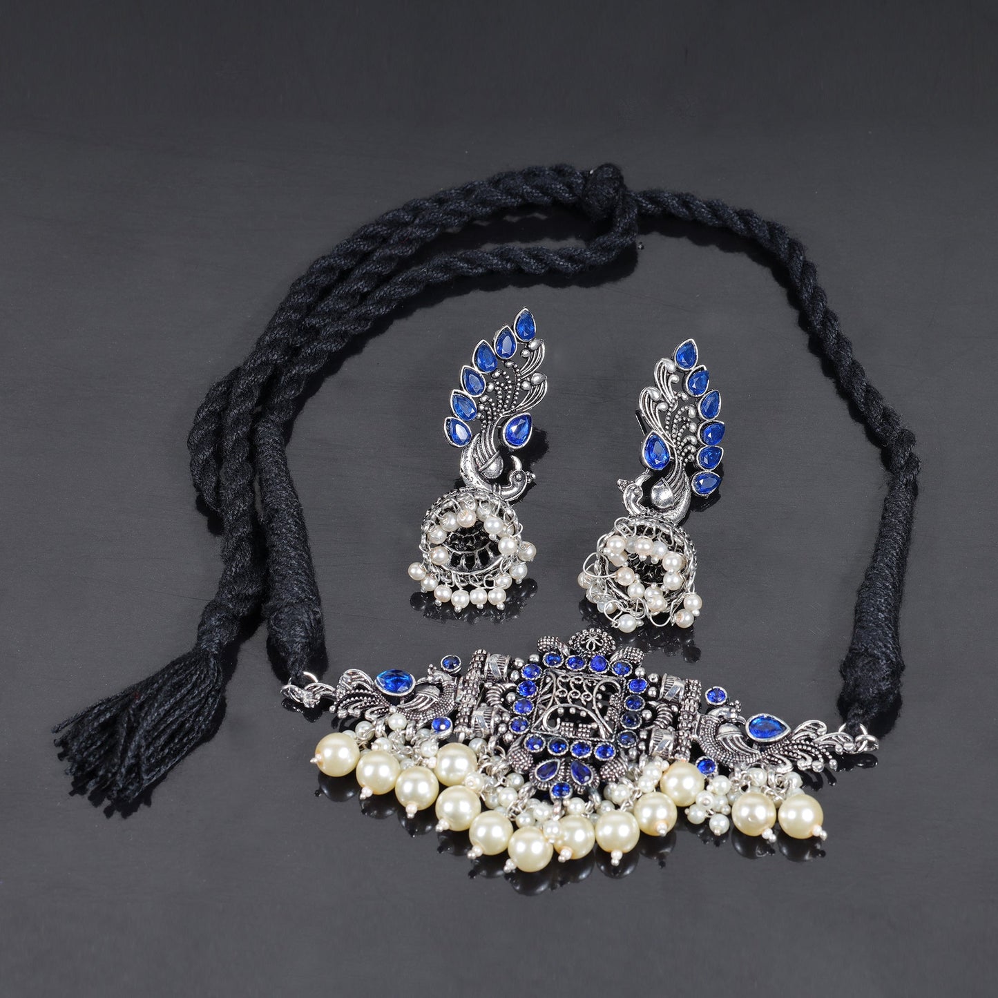 Blue Stone studded German Silver Neckpiece set