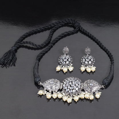 White Stone studded German Silver Neckpiece set