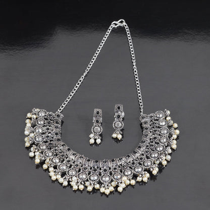 Black Stone studded German Silver Neckpiece set