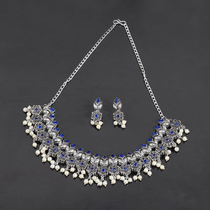 Blue Stone studded German Silver Neckpiece set