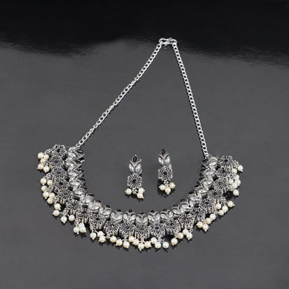 Black Stone studded German Silver Neckpiece set