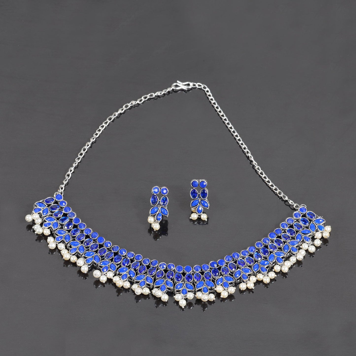 Blue Stone studded German Silver Neckpiece set