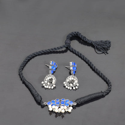 Blue Stone studded German Silver Neckpiece set