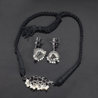 Black Stone studded German Silver Neckpiece set