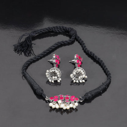 Red Stone studded German Silver Neckpiece set