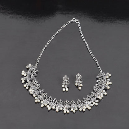 Laxmi Motif German Silver Neckpiece set