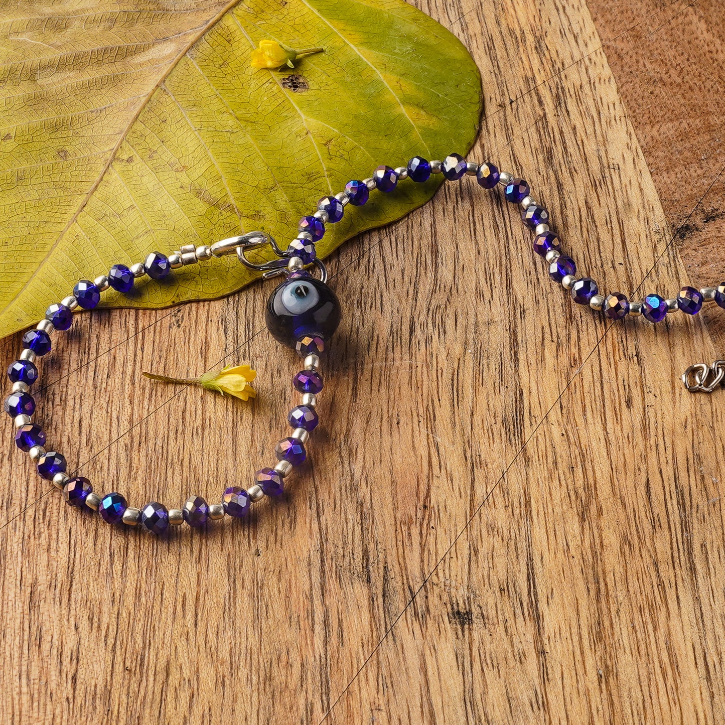 Evil Eye Beaded Oxidised Anklet