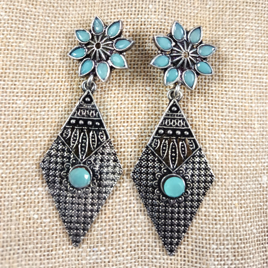 Mint Stone Studded Statement German Silver Dangler Earrings