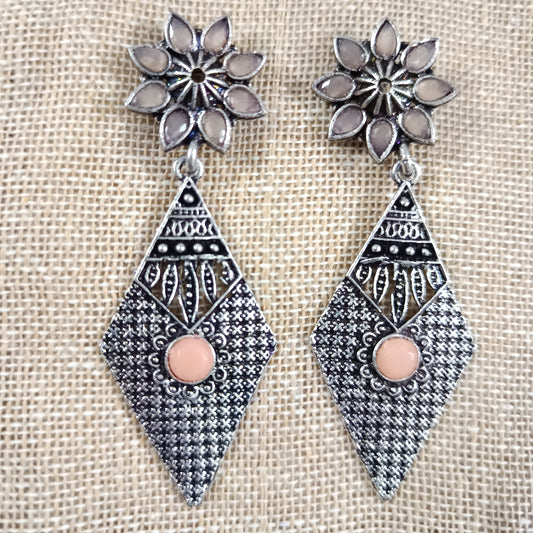 Light Orangish Stone Studded Statement German Silver Dangler Earrings (Copy)