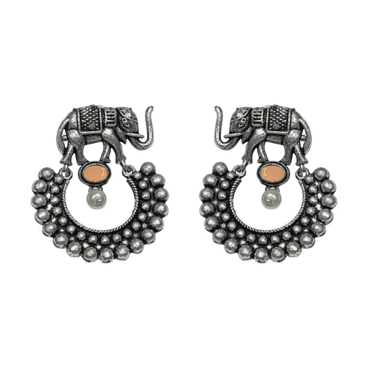 Light Orangish Stone Studded Elephant Earrings