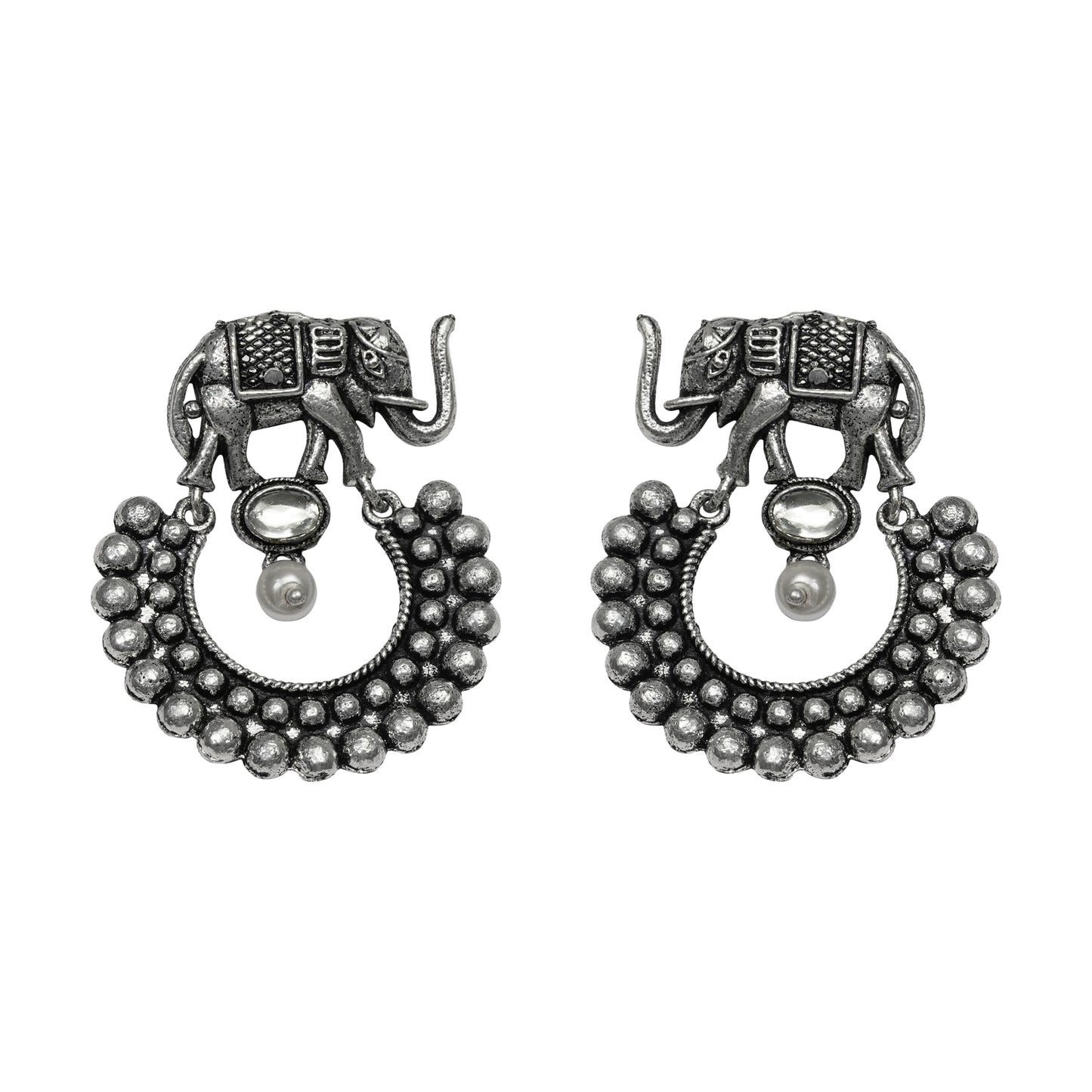 White Stone Studded Elephant Earrings