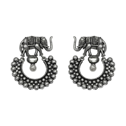 White Stone Studded Elephant Earrings