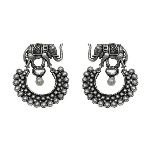 White Stone Studded Elephant Earrings