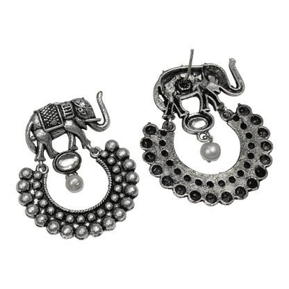 White Stone Studded Elephant Earrings