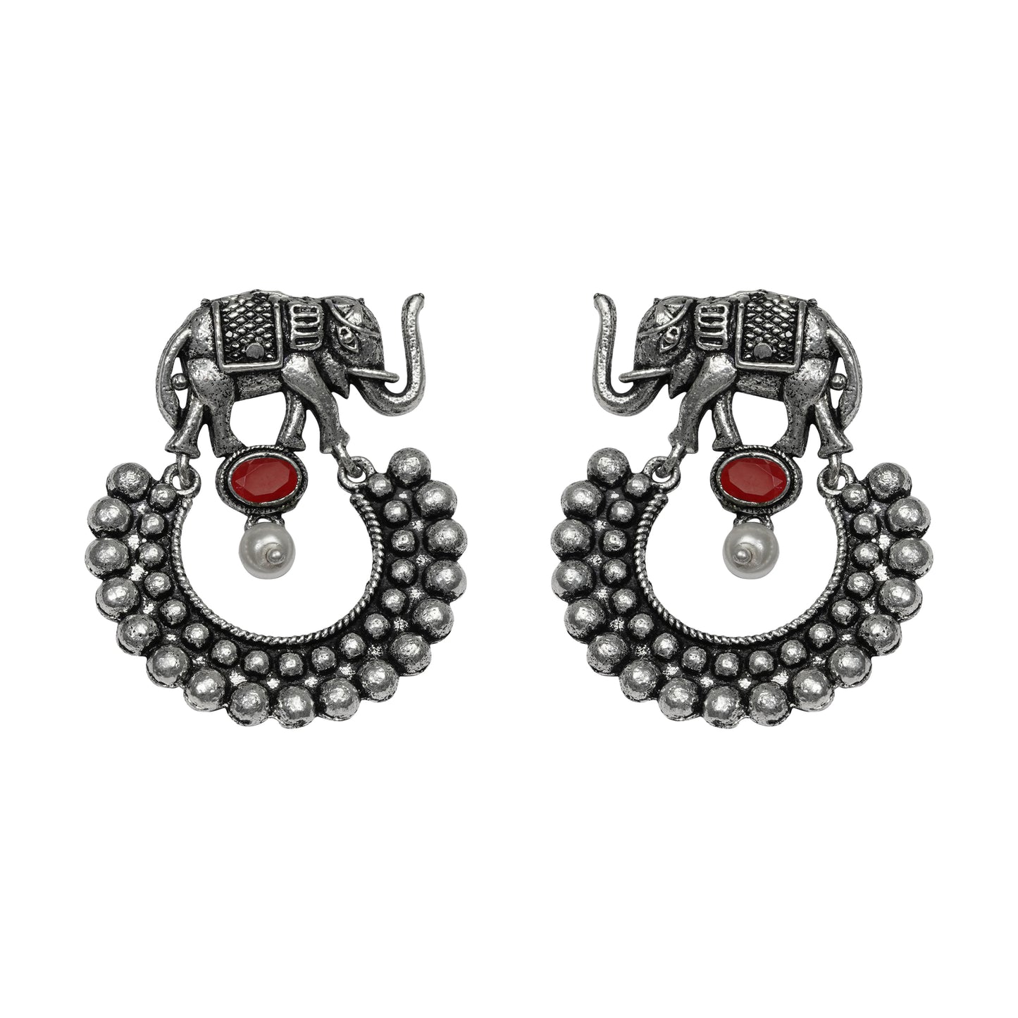 Dark Red Stone Studded Elephant Earrings