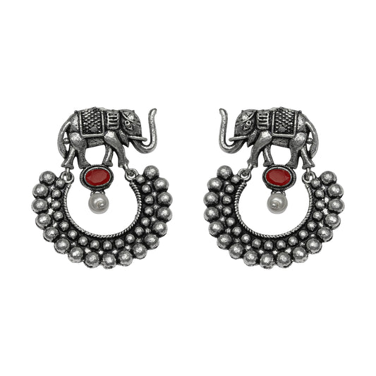 Dark Red Stone Studded Elephant Earrings