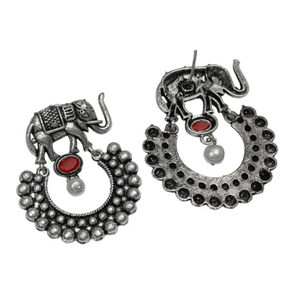 Dark Red Stone Studded Elephant Earrings