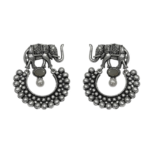 Grey Stone Studded Elephant Earrings