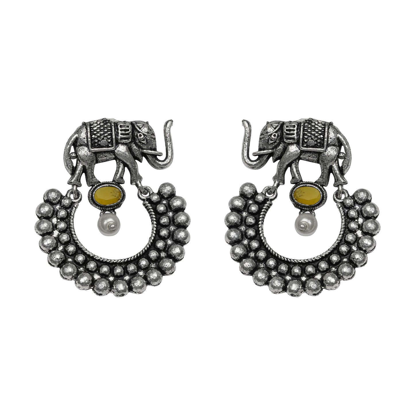 Yellow Stone Studded Elephant Earrings