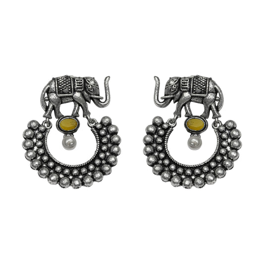 Yellow Stone Studded Elephant Earrings