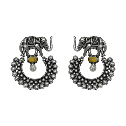 Yellow Stone Studded Elephant Earrings