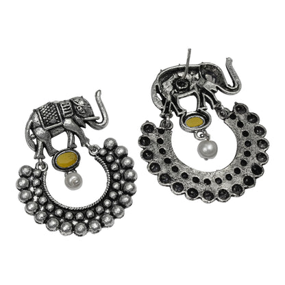 Yellow Stone Studded Elephant Earrings