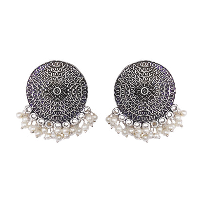 Round Oxidised Studs with hanging pearls