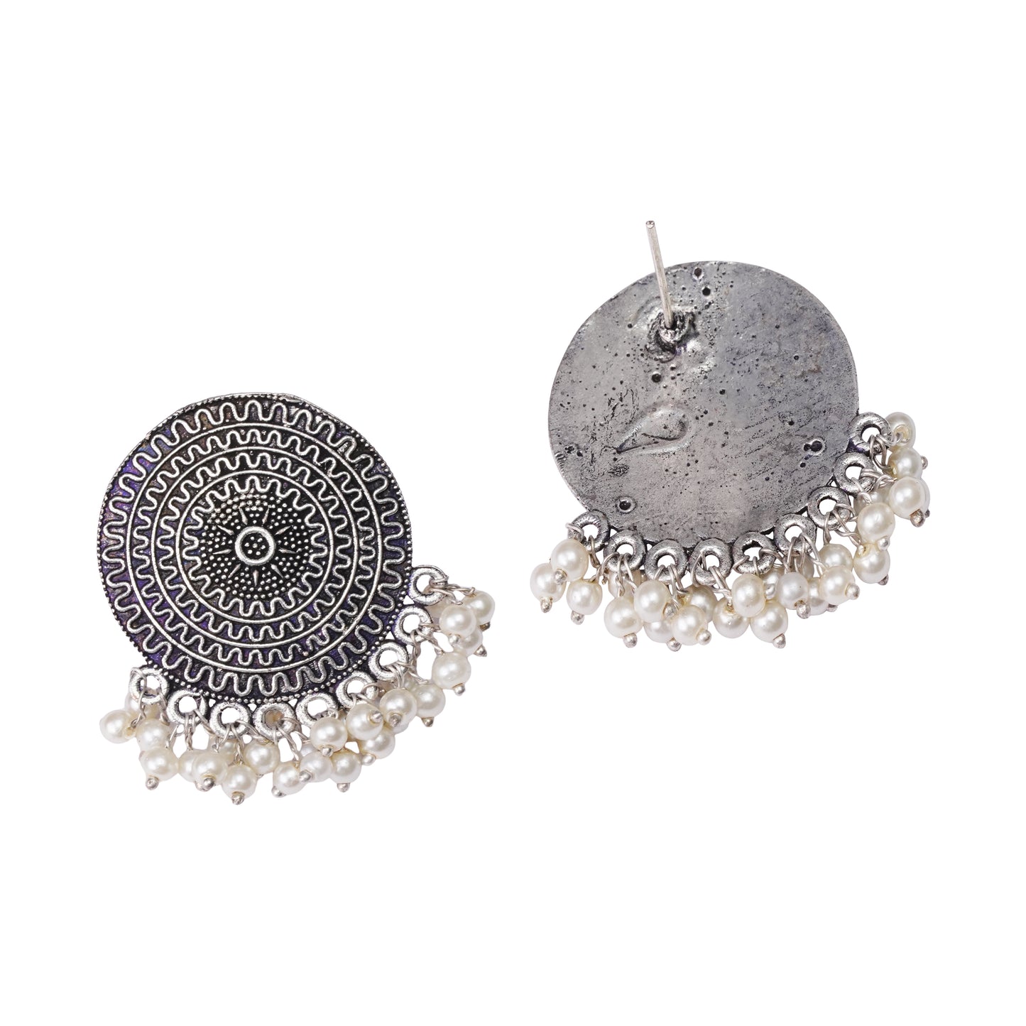 Round Oxidised Studs with hanging pearls