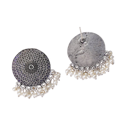 Round Oxidised Studs with hanging pearls