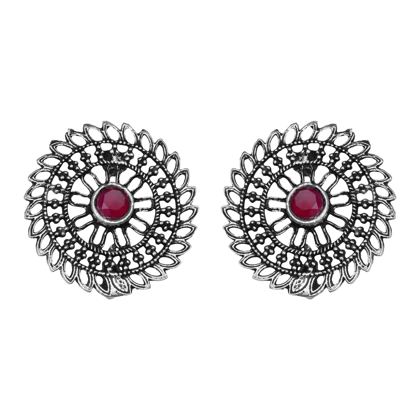 Red Stone Studded Beautiful Oxidised Studs