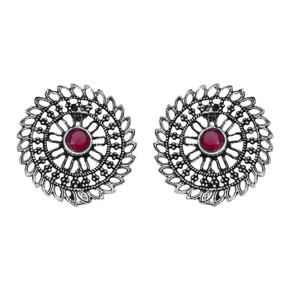 Red Stone Studded Beautiful Oxidised Studs