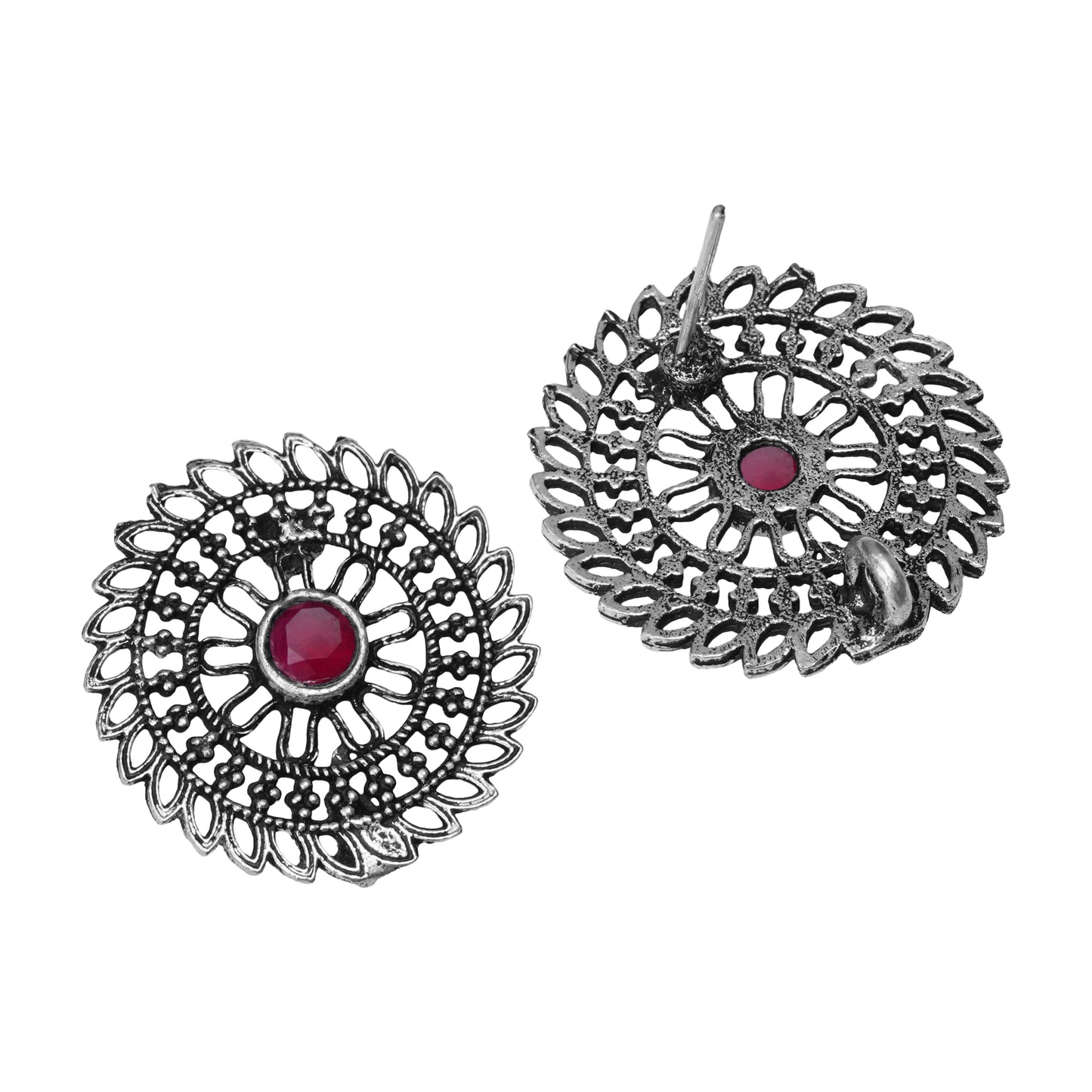 Red Stone Studded Beautiful Oxidised Studs