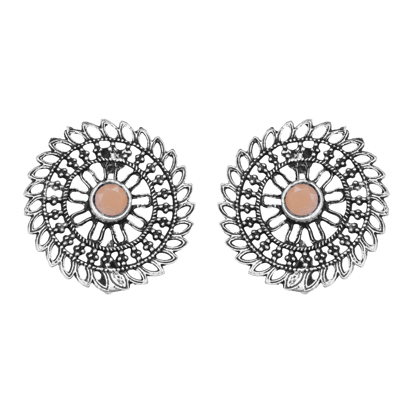 Light Orangish Stone Studded Beautiful Oxidised Studs